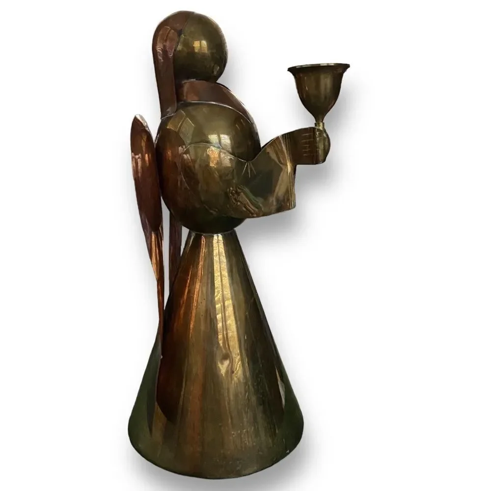 Vintage Brass and Copper Tabletop Angel Taper Candle Holder Large